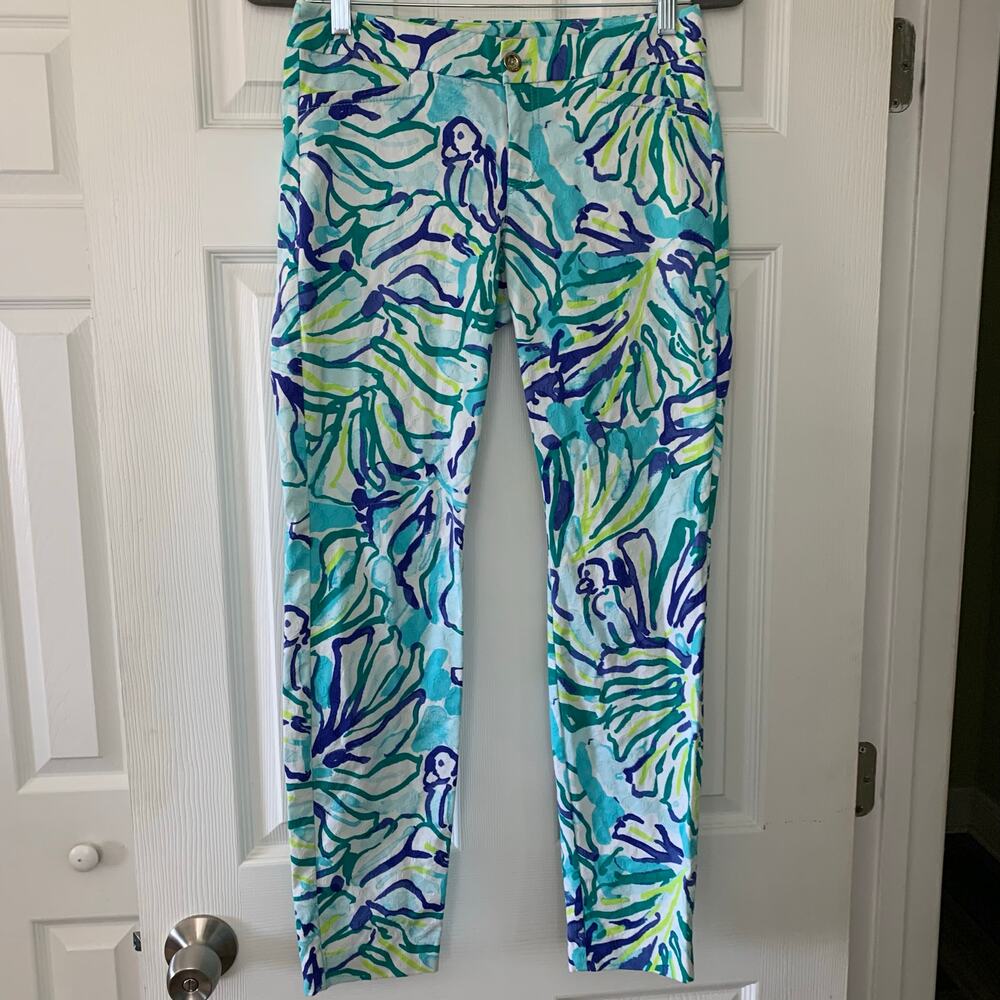 Lilly Pulitzer Kelly Skinny Ankle Pants Pool Blue Stay Cool Size 2